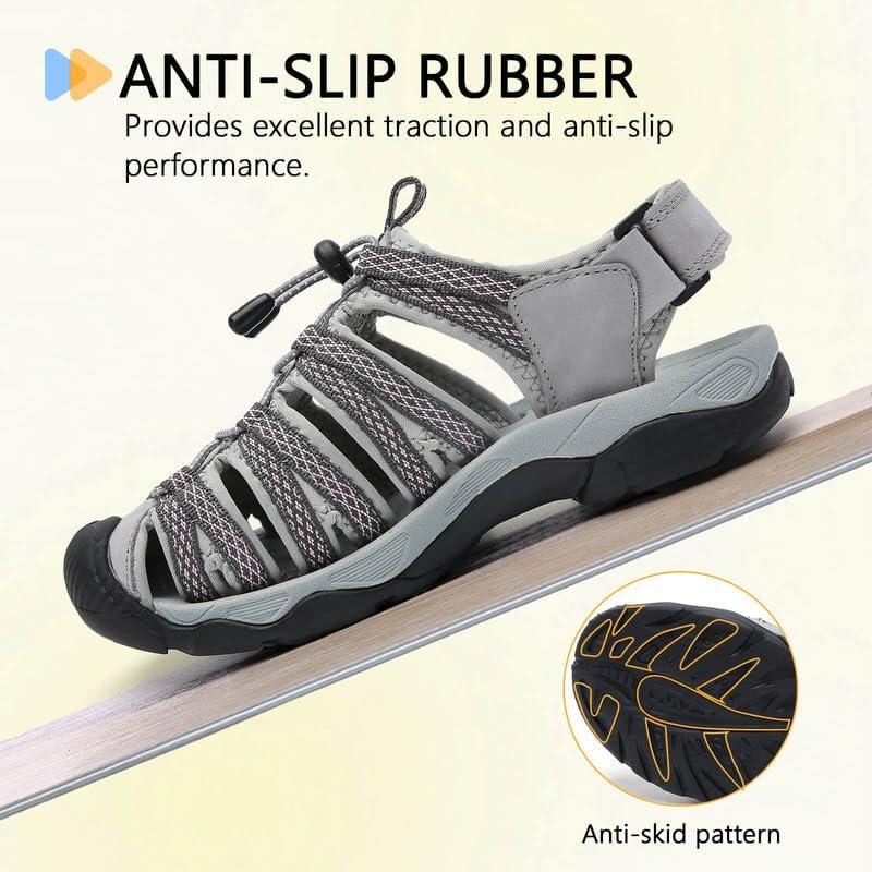 ziitop Womens Hiking Sandals Closed Toe Summer Outdoor Adventurous Beach Sandals Lace Adjustable Double Buckle Water Shoes - Image 5